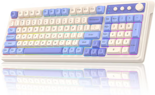 AULA S99 Key Keyboard, Tri-Mode Bluetooth/2.4GHz/USB-C Cute Creamy Gaming Keyboard with Number Pad RGB Backlit