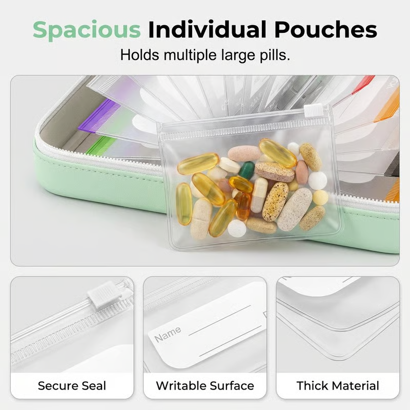 💊 A8 Waterproof Pill Organizer – 14 Large Zippered Pouches for A8 Binder
