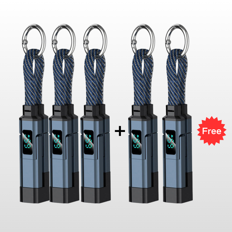 ⏳Time-Limited Special⏰4-in-1 Charging Cable with Digital Display & Keychain – Fast-Charging, Kink-Resistant & Compact