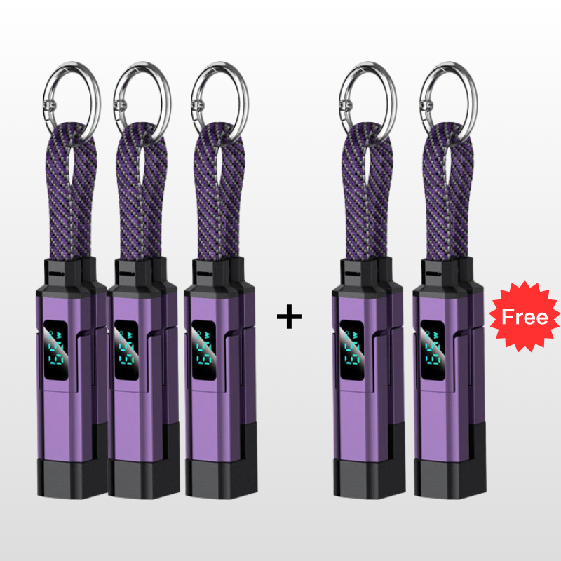⏳Time-Limited Special⏰4-in-1 Charging Cable with Digital Display & Keychain – Fast-Charging, Kink-Resistant & Compact