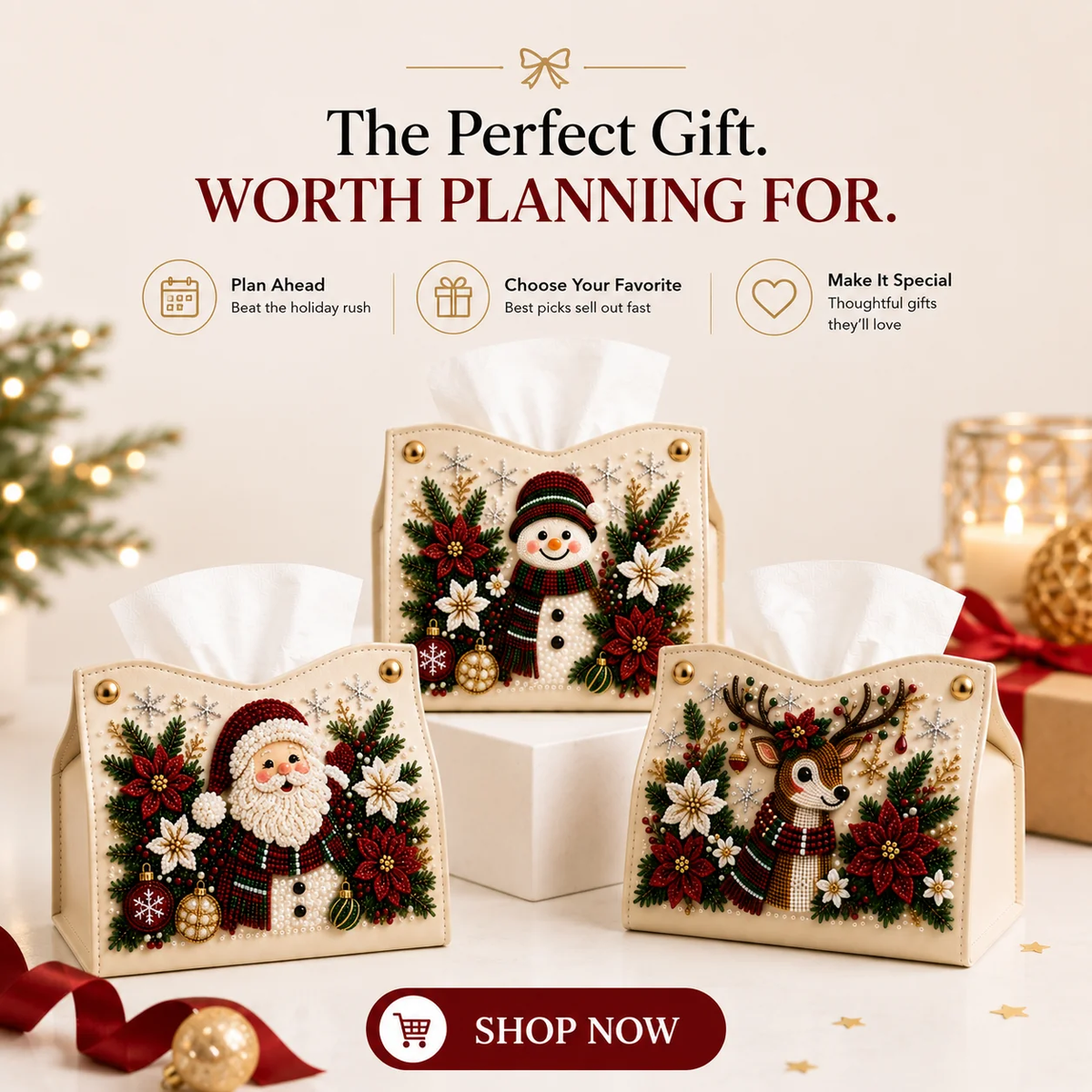 Christmas Elegance – Decorative Beaded Tissue Box Cover