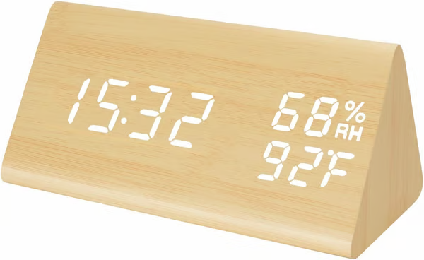 Wooden Alarm Clock WIth Temperature Humidity Sensor
