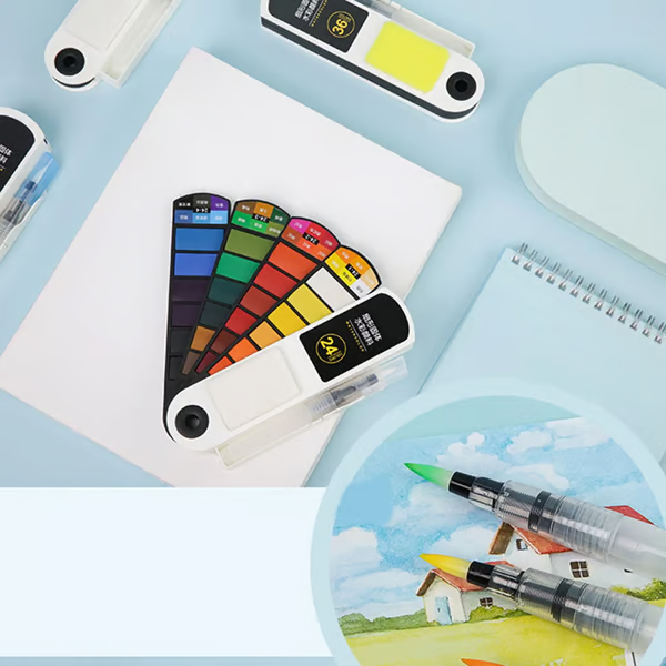 🎨Solid Watercolor Paint Set With Water Brush Pen Sponge