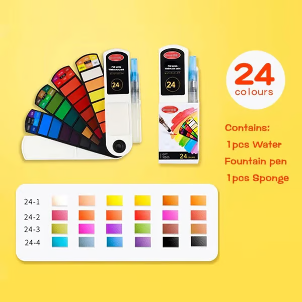 🎨Solid Watercolor Paint Set With Water Brush Pen Sponge