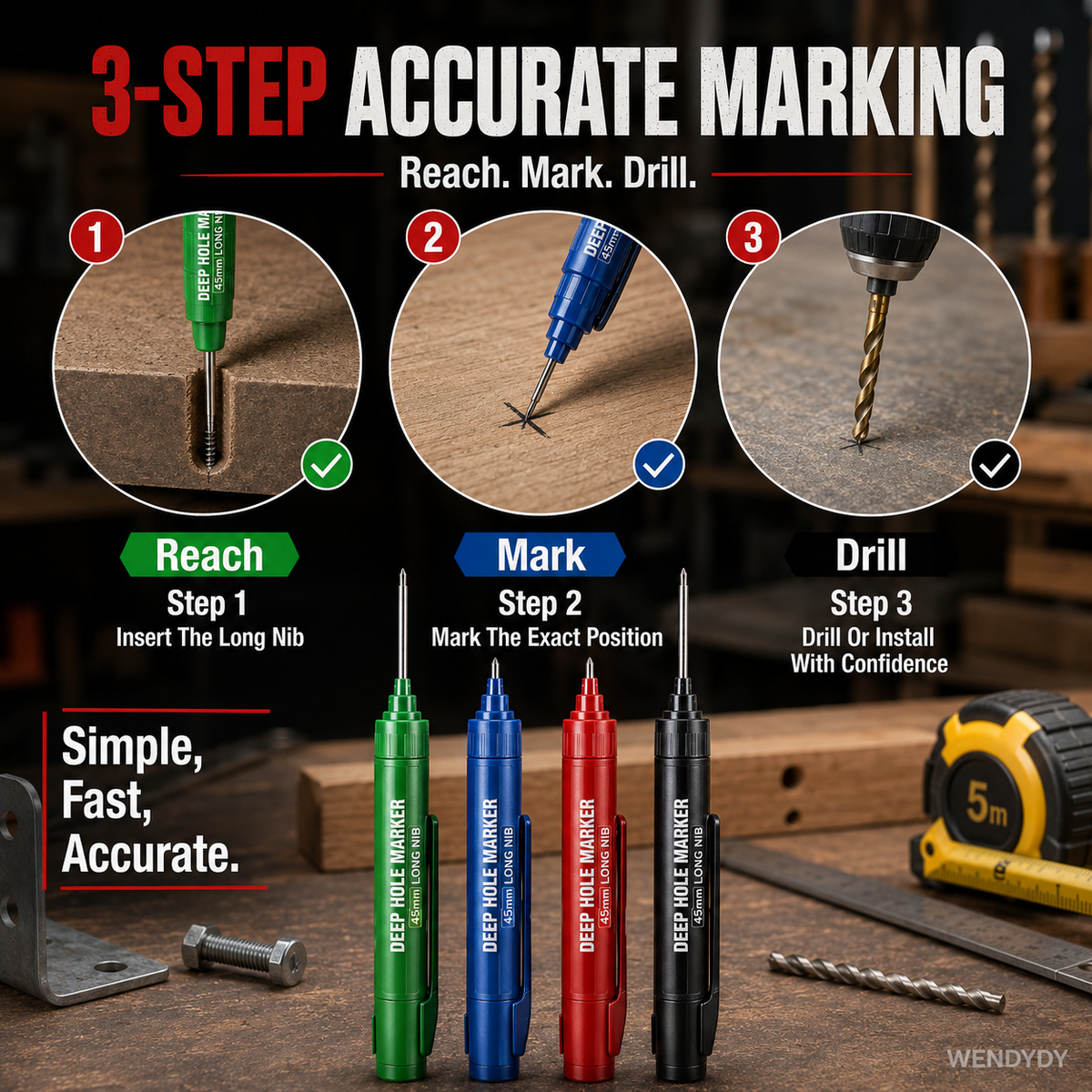 ⏰Deep Hole Marker with 45mm Long Nib