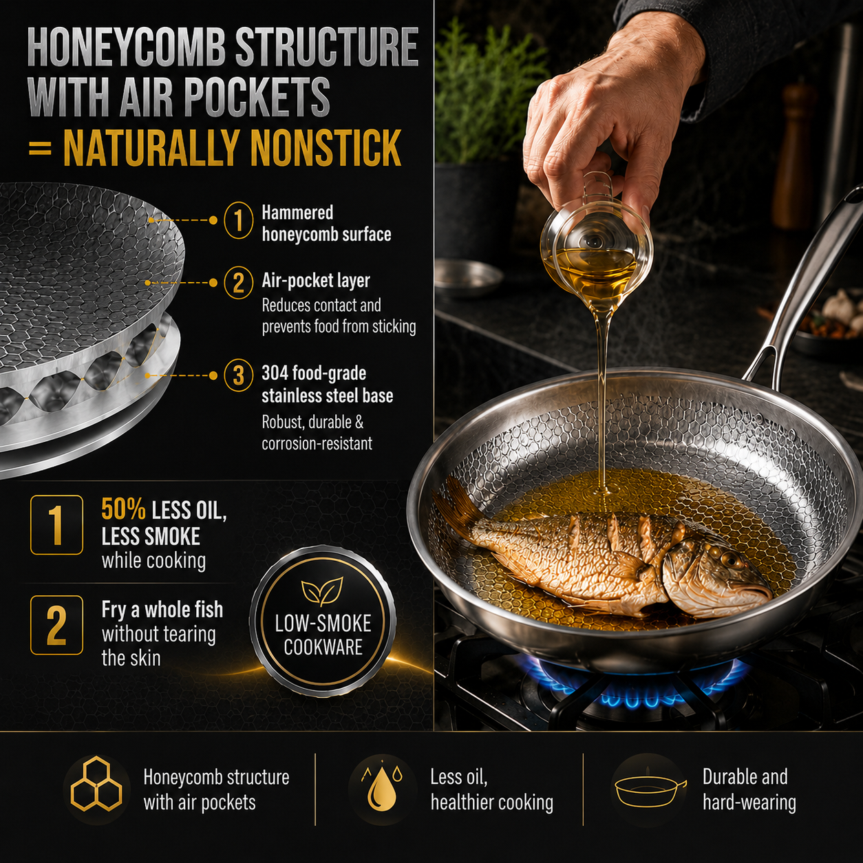 Hand-hammered, uncoated non-stick frying pan 🍳 [Scratch-resistant] Steel wool resistant. Metal spatula resistant.