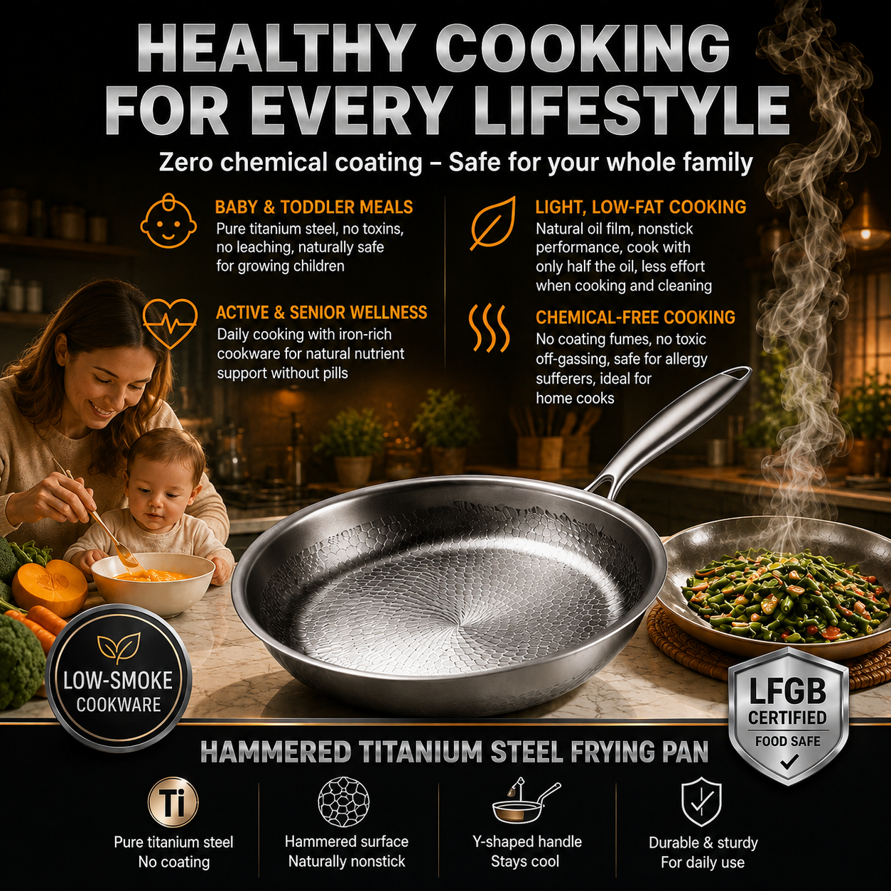 Hand-hammered, uncoated non-stick frying pan 🍳 [Scratch-resistant] Steel wool resistant. Metal spatula resistant.