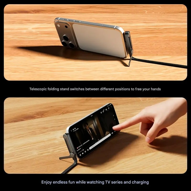 2-in-1 Braided Fast Charge Cable With Built-in Phone Stand