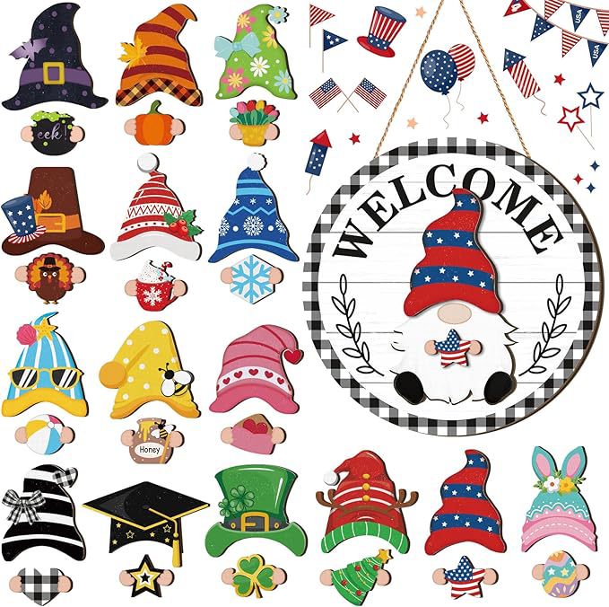 🎄Interchangeable Wooden Gnome Welcome Sign🎈