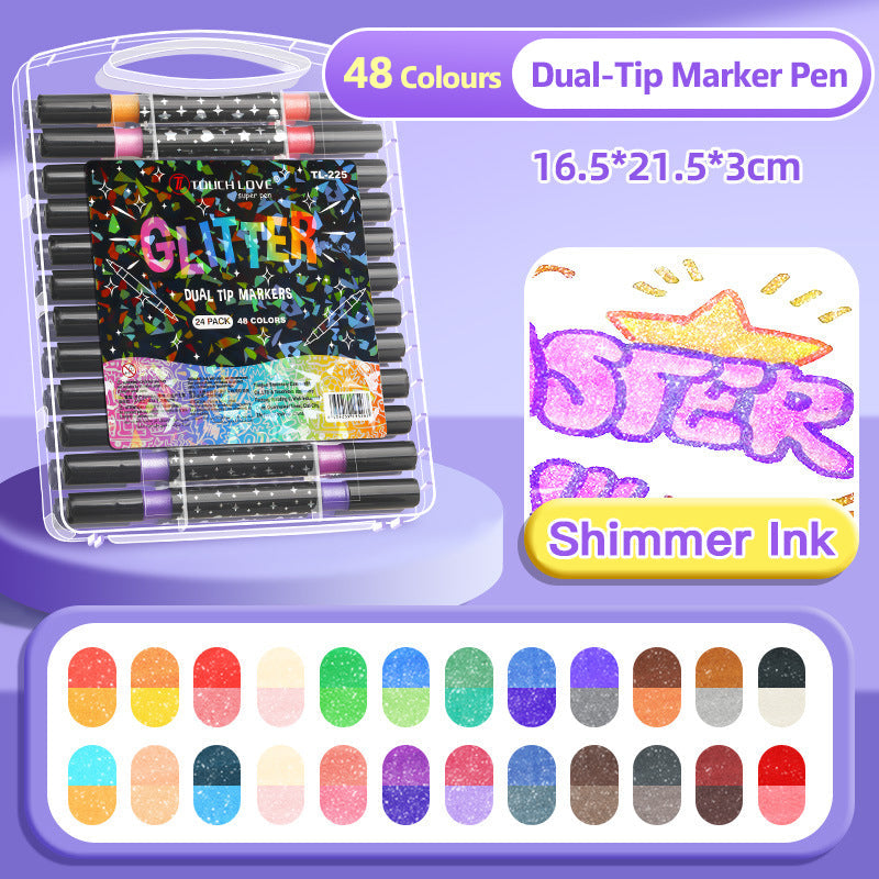 🖊️ 50% OFF NOW! ✨ Dual-Tip Glitter Marker Pen - Vibrant Colors for Art/Journaling/Scrapbooking, Non-Toxic & Quick-Drying 🎨📝