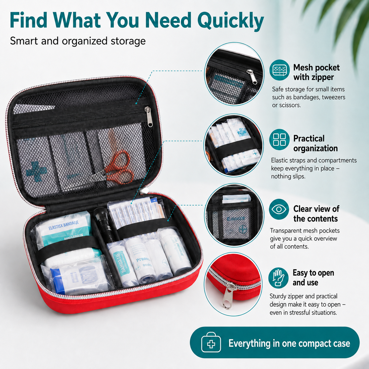 First Aid Kit: Portable Home Emergency Kit—Complete with Accessories | 26-Piece Set