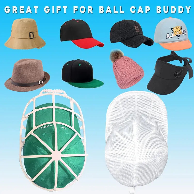 Polypropylene Hat Washer Cage with Adjustable Shaper, 1 Pack White Free Gift Mesh Bag, Laundry Accessory Zipper Organizer for Adult Caps, Hat Cleaning Protection in Washer