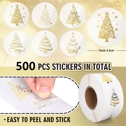 500pcs Transparent Gold Foil Christmas Stickers Roll