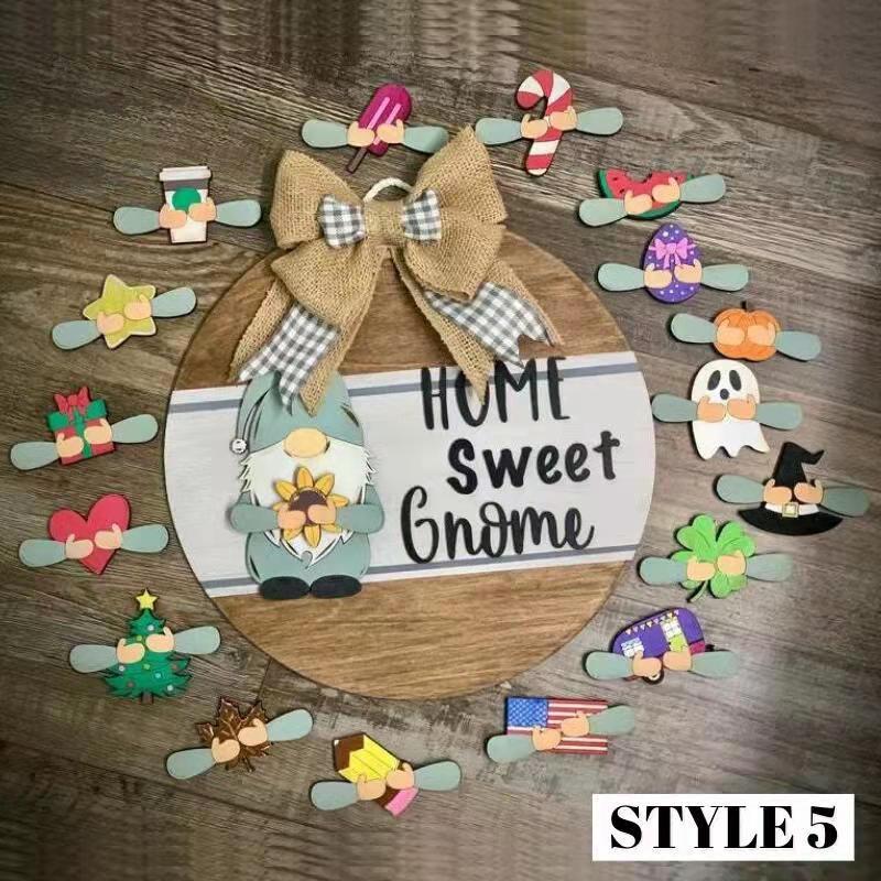 🎄Interchangeable Wooden Gnome Welcome Sign🎈