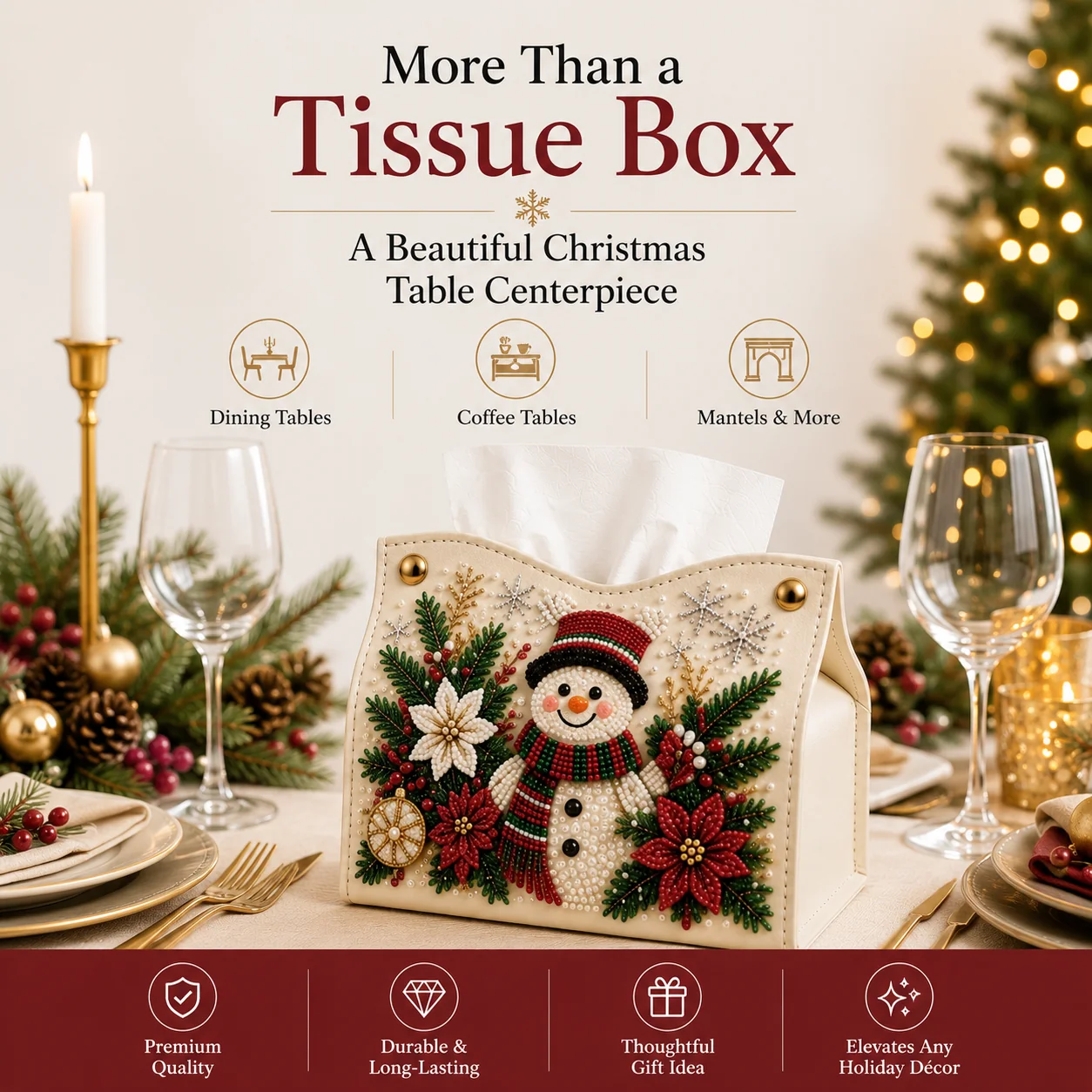 Christmas Elegance – Decorative Beaded Tissue Box Cover