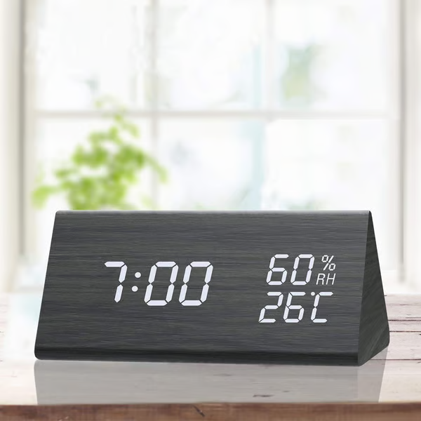 Wooden Alarm Clock WIth Temperature Humidity Sensor