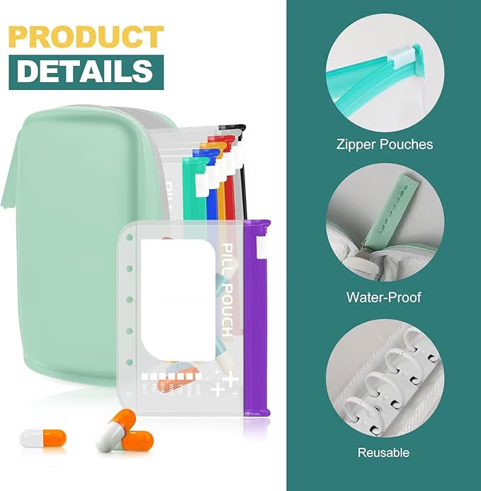 💊 A8 Waterproof Pill Organizer – 14 Large Zippered Pouches for A8 Binder