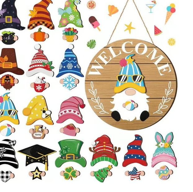 🎄Interchangeable Wooden Gnome Welcome Sign🎈