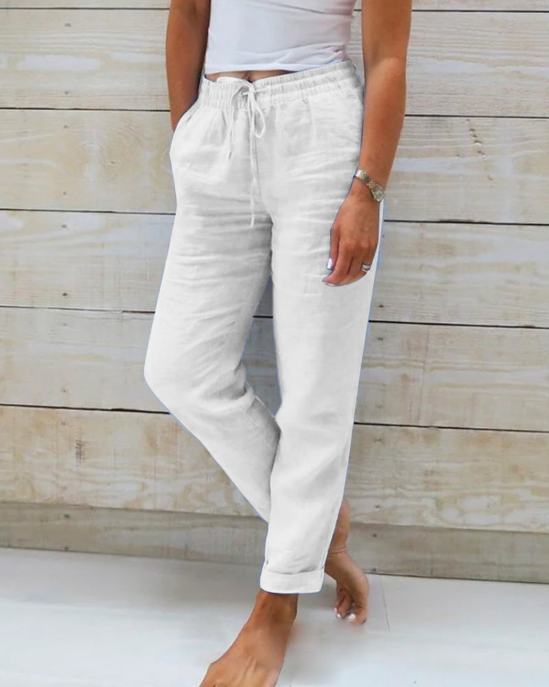 🌸Women's  Elastic Waist Cotton Linen Wide Leg Pants