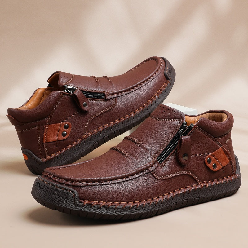 ⏰Limited Time Sale 50% OFF-Men’s Handmade Premium Leather Slip-On Driving Boots – Wide Toe, Arch Support, Waterproof, Pressure Relief, Non-Slip Sole for Casual, Travel & Outdoor