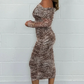 Women's Leopard Print Off Shoulder Bodycon Dress