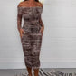 Women's Leopard Print Off Shoulder Bodycon Dress