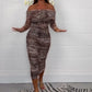Women's Leopard Print Off Shoulder Bodycon Dress
