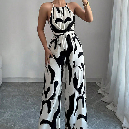 Fashion Color-Blocking Halter Jumpsuit