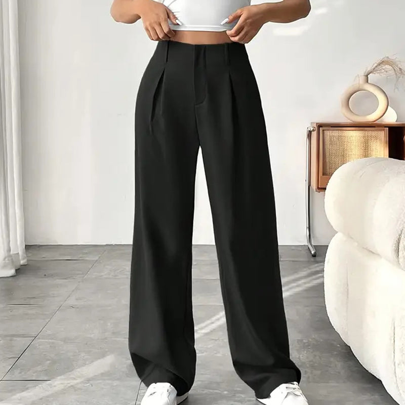 ✨Solid High-Waist Pants: Wide-Leg, Stretchy Comfort, Perfect for Every Outfit