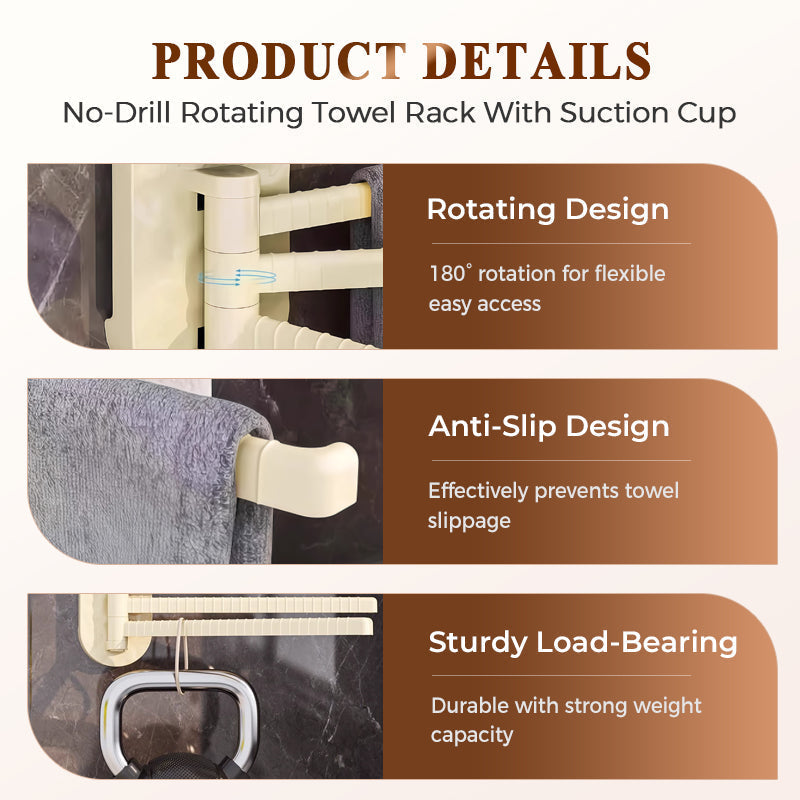 No-Drill Rotating Towel Rack With Suction Cup