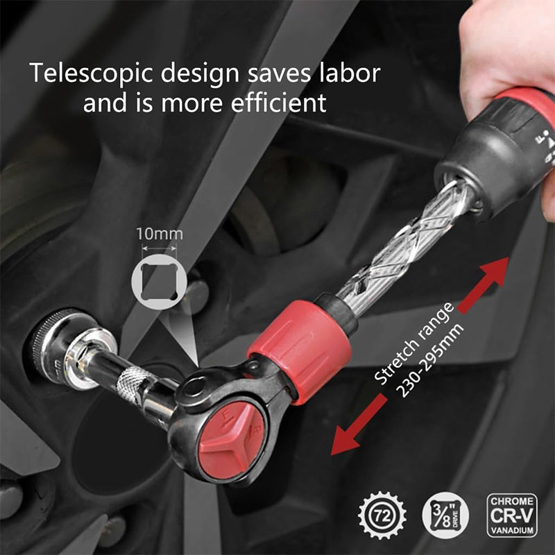 3/8" Drive Ratchet Wrench - 72T Steel Socket Wrench with Flexible Head & Reversible Switch