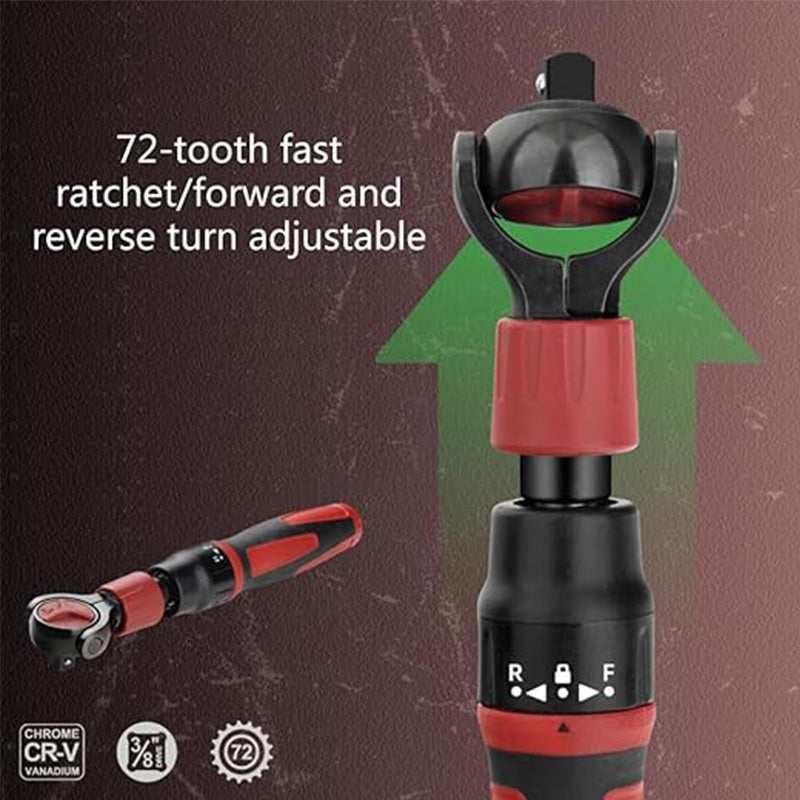 3/8" Drive Ratchet Wrench - 72T Steel Socket Wrench with Flexible Head & Reversible Switch