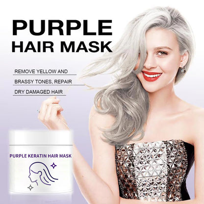 Purple Keratin Hair Mask - Intense Repair for Curly or Color-Treated Hair, Restores Shine & Softness in 3 Mins🌿🧴