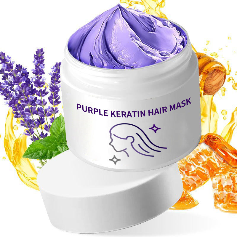 Purple Keratin Hair Mask - Intense Repair for Curly or Color-Treated Hair, Restores Shine & Softness in 3 Mins🌿🧴