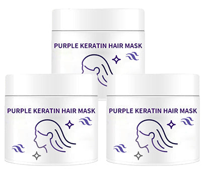 Purple Keratin Hair Mask - Intense Repair for Curly or Color-Treated Hair, Restores Shine & Softness in 3 Mins🌿🧴