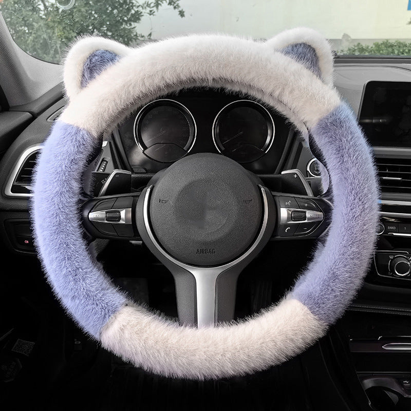 Universal Non-slip Soft Cute Cat Ears Plush Steering Wheel Cover