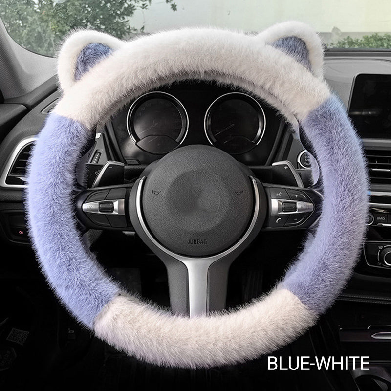 Universal Non-slip Soft Cute Cat Ears Plush Steering Wheel Cover