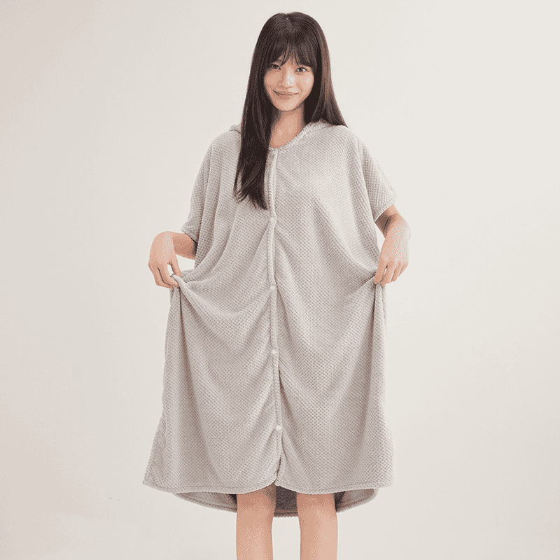 Women's Cosy Hooded Textured Grid Bathrobe