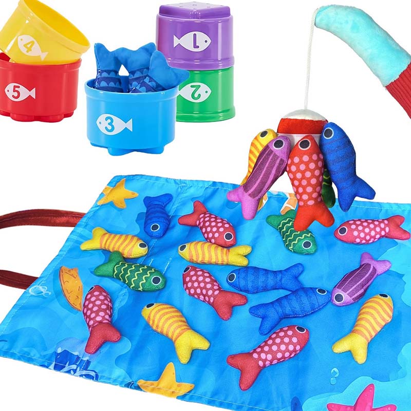 Toddler Cloth Fishing Toy Set with Stacking Cups