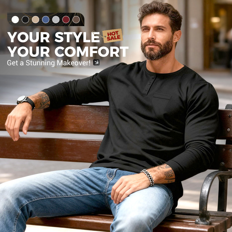 ⚡Black Friday Flash Deal!Men’s Slim Fit Henley Long Sleeve T-Shirt 🔥Direct 50% Off, King of Cost Performance!