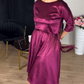 Women's 3/4 Sleeve Round-Neck Satin Midi Dress