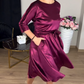 Women's 3/4 Sleeve Round-Neck Satin Midi Dress