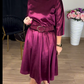Women's 3/4 Sleeve Round-Neck Satin Midi Dress