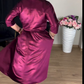 Women's 3/4 Sleeve Round-Neck Satin Midi Dress
