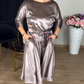Women's 3/4 Sleeve Round-Neck Satin Midi Dress