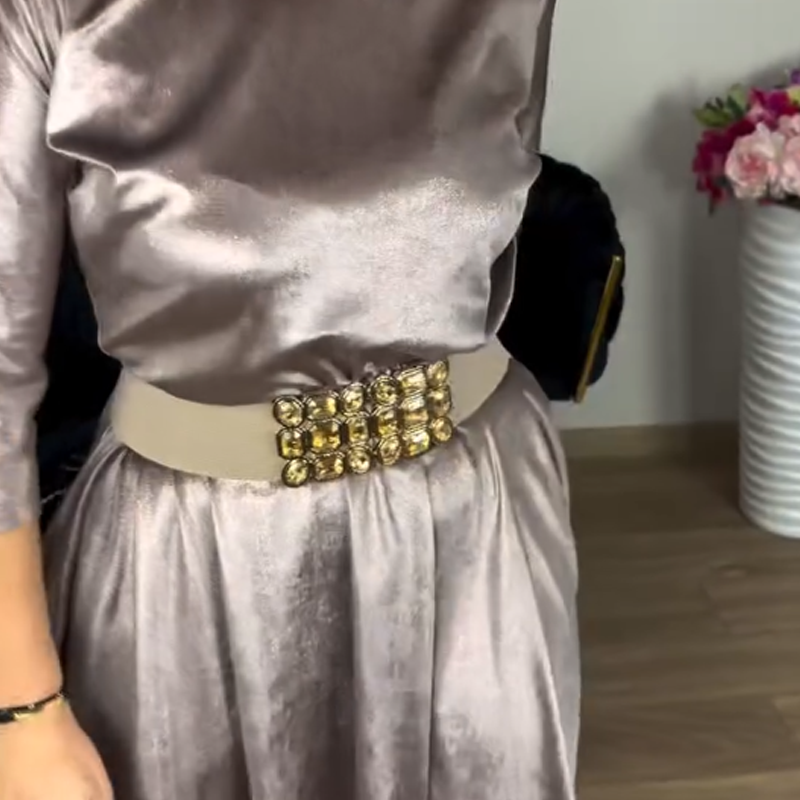 Women's 3/4 Sleeve Round-Neck Satin Midi Dress