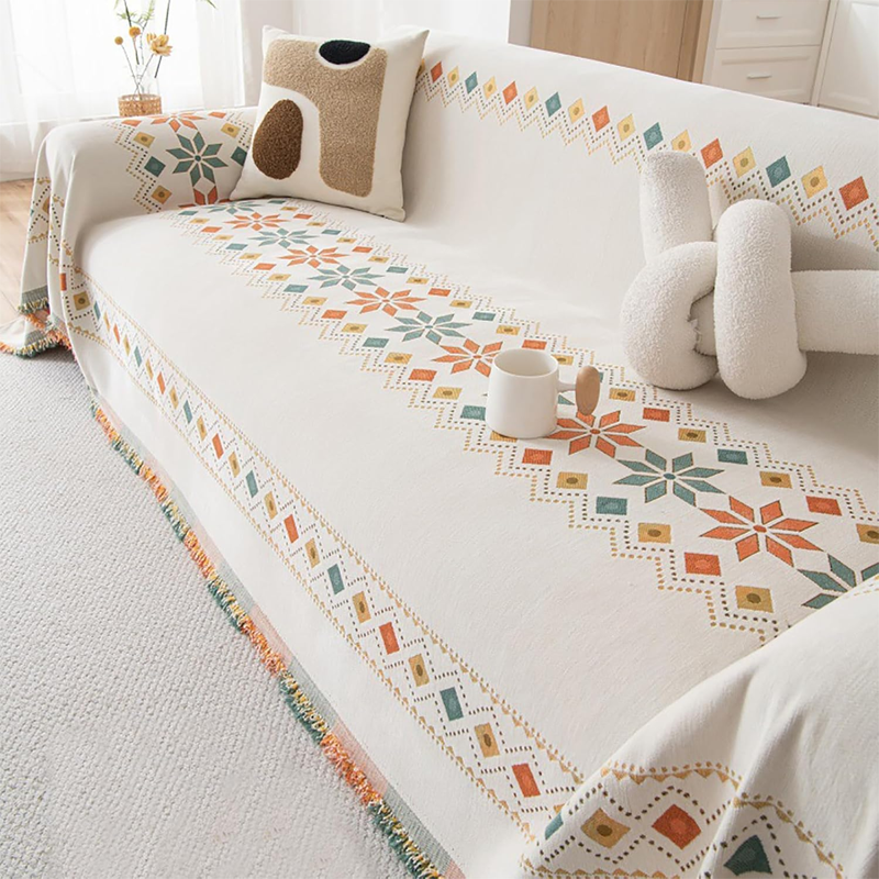 Reversible Bohemian Sofa Cover with Tassels