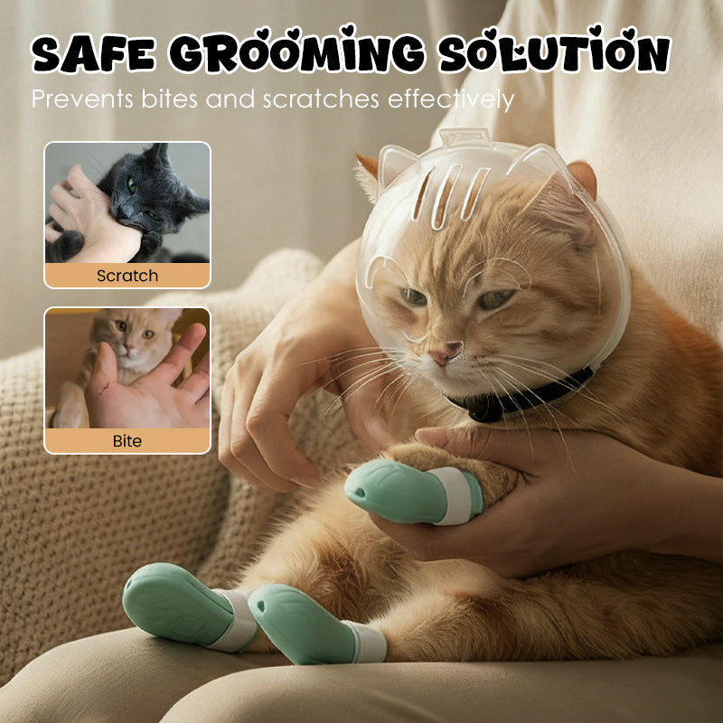 Anti-Bite Transparent Cat Helmet & Paw Covers