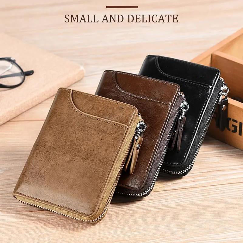 Men's Zipper Bifold Wallet with 9 Card Slots