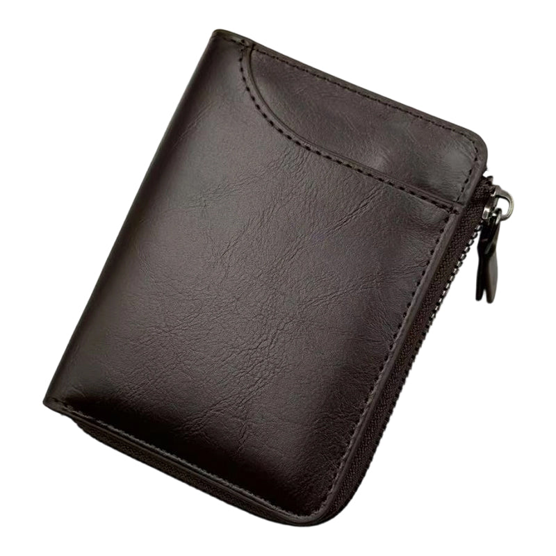 Men's Zipper Bifold Wallet with 9 Card Slots